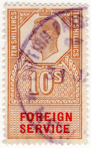 (10) 10/- Golden Brown & Scarlet (1951)